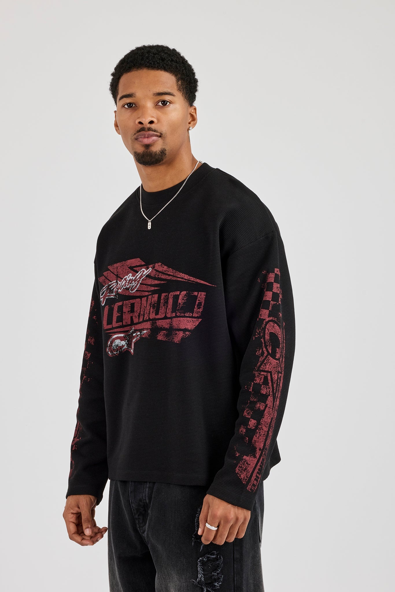 Waffle C Star Long Sleeve T-Shirt - Washed Black